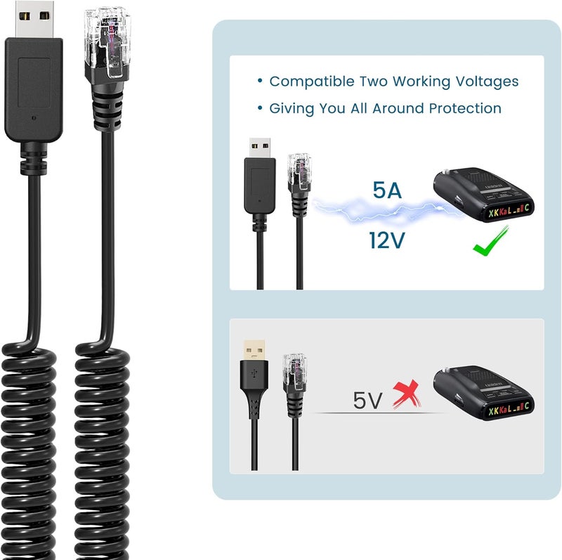 WUDCBFC Radar Detector Cable, USB 2.0 to RJ11 Plug Cable 5V-12V Power Cord, Compatible with R3/7/1, Escort 360 Passport 9500i/7500S/8500/7500 and Other Radar detectors - Image 3